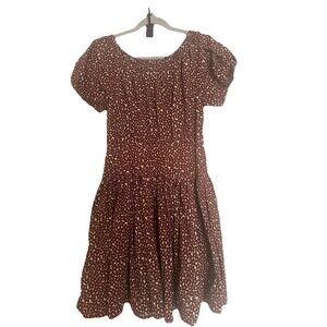 J. Crew Drop-Waist Cotton Dress Poplin Mini  Mocha Floral Size 8